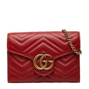 GUCCI Red Leather GG Marmont Shoulder Bag